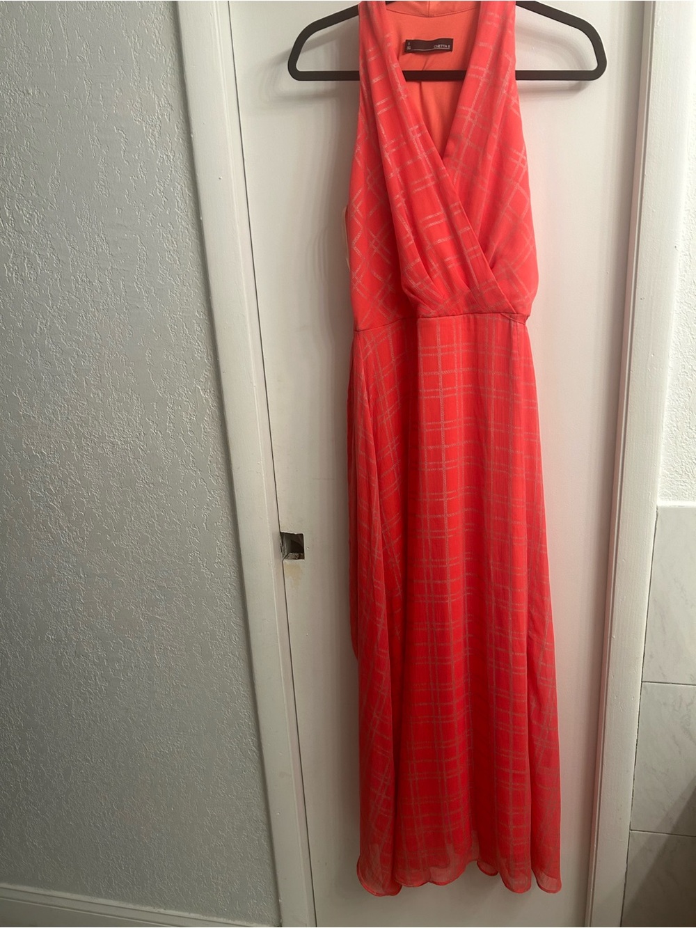 Chetta B Coral Pink Sleeveless Maxi Wrap Dress
